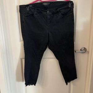 Skinny, lace embellished, black, capri length jeans